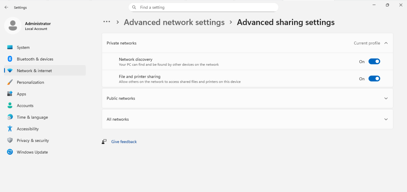 Enable File and Printer Sharing step 2 screenshot